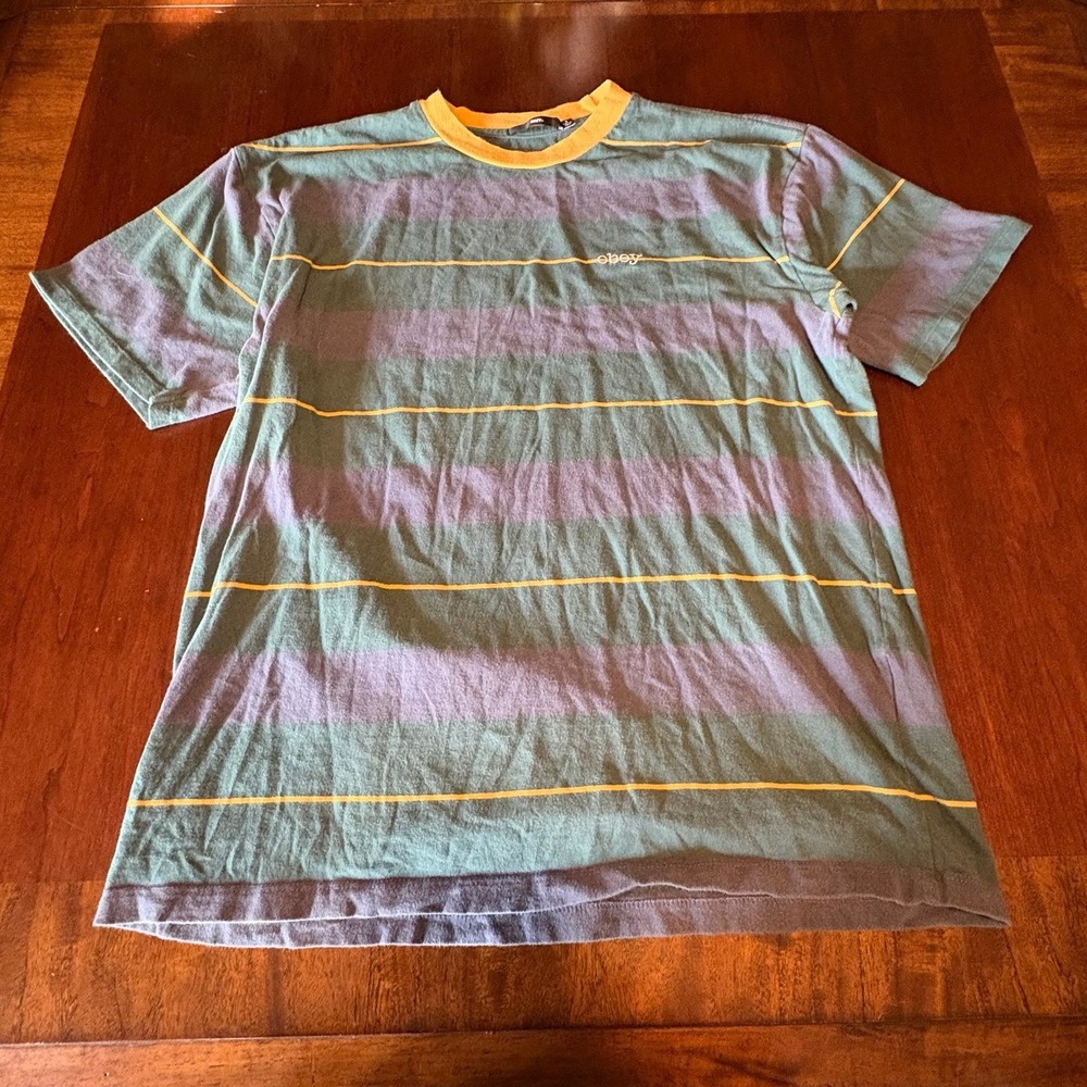 Obey‎ Striped Ringer Tee Green Purple Streetwear Size Small